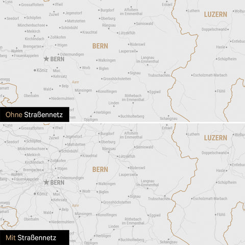 Schweiz-Karte Leinwand in Schwarz-Weiß wahlweise mit oder ohne Straßennetz
