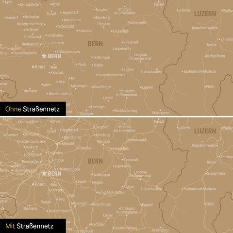 Schweiz-Karte Leinwand in Sonar-Black wahlweise mit oder ohne Straßennetz