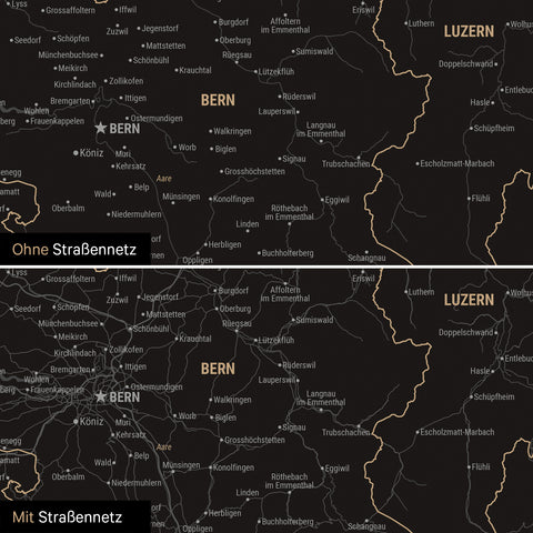 Schweiz-Karte Leinwand in Light Black wahlweise mit oder ohne Straßennetz