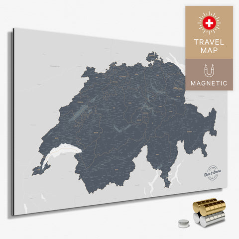 Magnetische Schweiz-Karte in Denim Blue als Magnetboard zum Pinnen und Markieren von Reisezielen kaufen