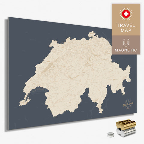 Magnetische Schweiz-Karte in Hale Navy (Dunkelblau-Gold) als Magnetboard zum Pinnen und Markieren von Reisezielen kaufen