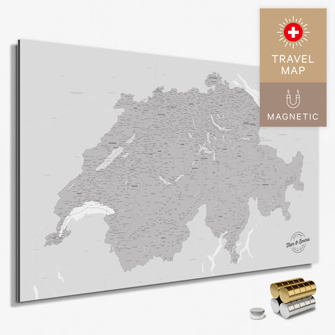 Magnetische Schweiz-Karte in Hellgrau als Magnetboard zum Pinnen und Markieren von Reisezielen kaufen