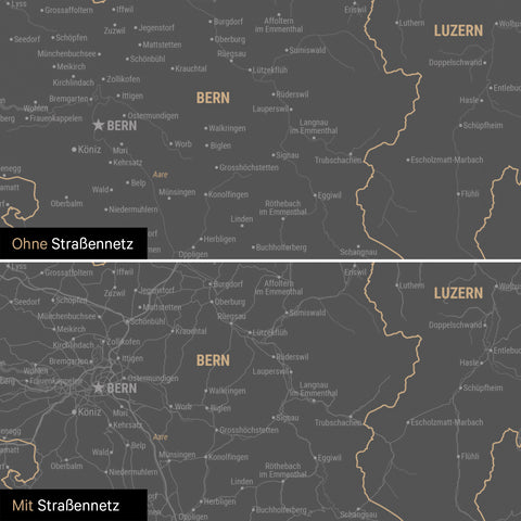 Magnetische Schweiz-Karte Leinwand in Light Gray wahlweise mit oder ohne Straßennetz