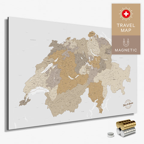 Magnetische Schweiz-Karte in Multicolor Beige als Magnetboard zum Pinnen und Markieren von Reisezielen kaufen