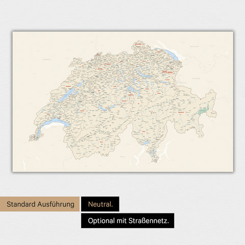 Neutrale und schlichte Ausführung einer magnetischen Schweiz-Karte in Multicolor Classic