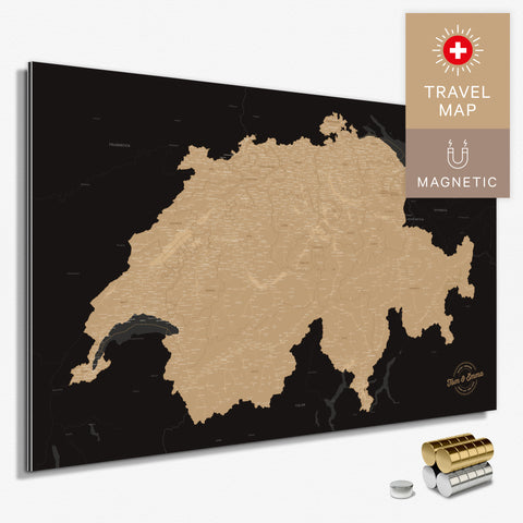 Magnetische Schweiz-Karte in Sonar Black als Magnetboard zum Pinnen und Markieren von Reisezielen kaufen