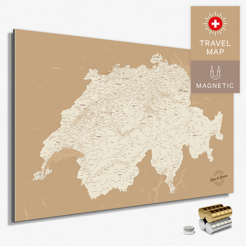 Magnetische Schweiz-Karte in Treasure Gold als Magnetboard zum Pinnen und Markieren von Reisezielen kaufen