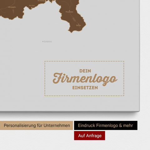 Schweiz-Karte als Pinn-Leinwand in Braun mit Eindruck eines Firmenlogos
