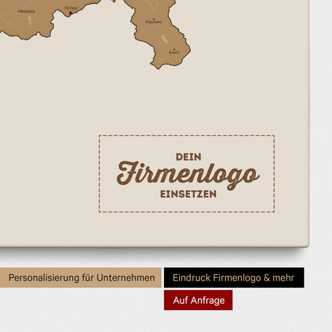 Schweiz-Karte als Pinn-Leinwand in Bronze mit Eindruck eines Firmenlogos