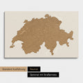 Neutrale und schlichte Standard-Ausführung einer Schweiz-Karte als Pinn-Leinwand in Treasure Gold