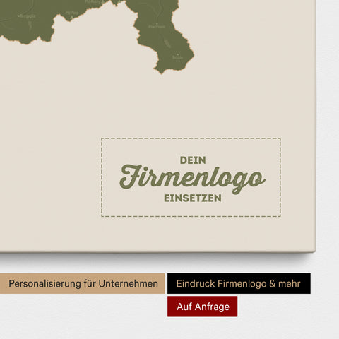 Schweiz-Karte als Pinn-Leinwand in Olive Green mit Eindruck eines Firmenlogos