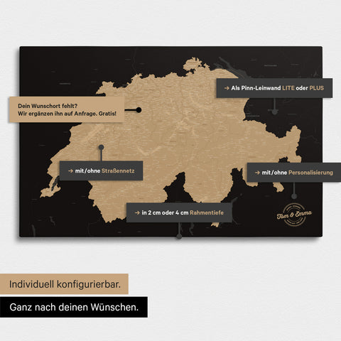 Vielfältige Konfigurationsmöglichkeiten einer Schweiz-Karte in Sonar Black