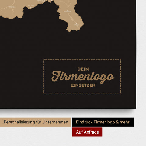 Schweiz-Karte als Pinn-Leinwand in Sonar-Black mit Eindruck eines Firmenlogos