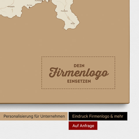 Schweiz-Karte als Pinn-Leinwand in Treasure Gold mit Eindruck eines Firmenlogos