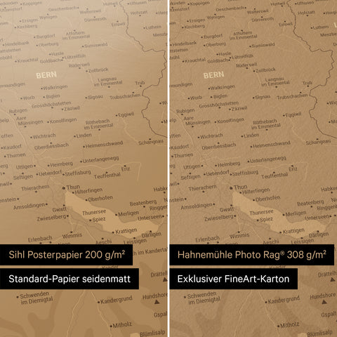 Schweiz-Karte Poster in den Papiersorten Sihl Posterpapier oder Hahnemühle Photo Rag