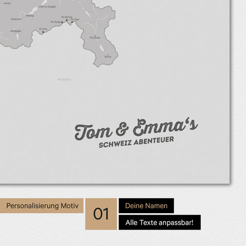 Personalisierte Schweiz-Karte als Poster mit vier unterschiedlichen Motiven zur Personalisierung