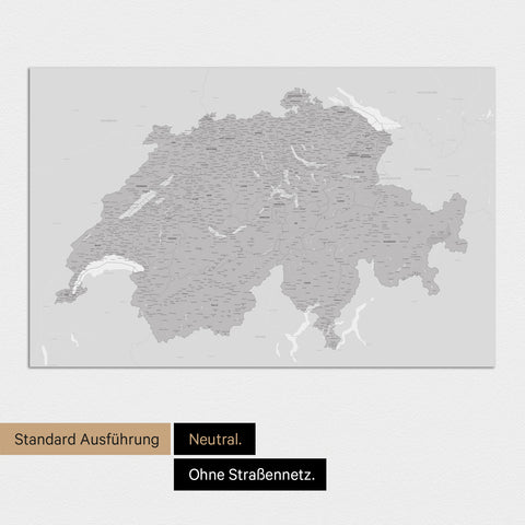 Neutrale Ausführung einer Schweiz-Karte als Design-Poster ohne Personalisierung
