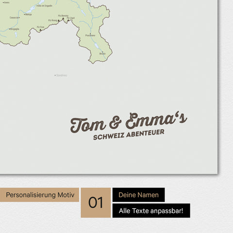 Politische Schweiz-Karte als Magnetboard in Multicolor Atlas mit Personalisierung und eigedruckten Namen