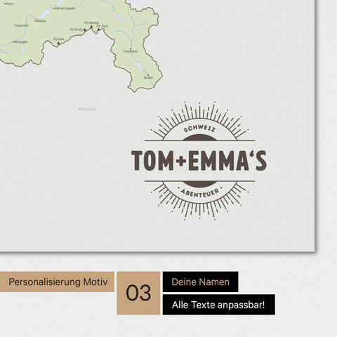 Politische Schweiz-Karte Magnetboard in der Farbe Multicolor Atlas mit Personalisierung als Logo im Vintage-Look