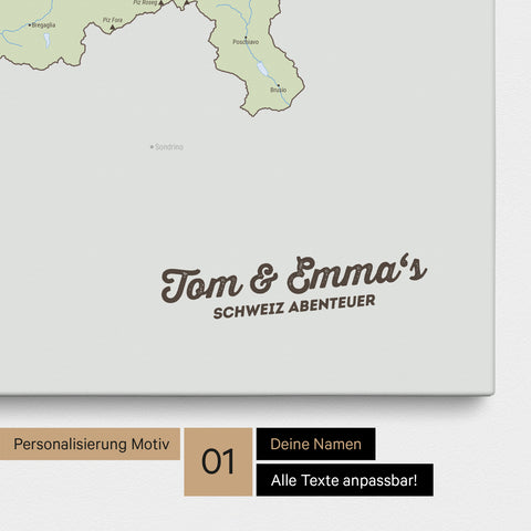 Politische Schweiz-Karte als Pinnwand Leinwand in Multicolor Atlas mit Personalisierung und Eindruck mit deinem Namen