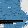 Ausschnitte einer Skandinavienkarte mit der Region Stockholm in Schweden als Pinn-Leinwand in Blau mit 2.900 Orten