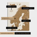Konfigurationsmöglichkeiten einer Skandinavien-Landkarte als Pinn-Leinwand in Bronze 