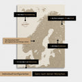 Konfigurationsmöglichkeiten einer Skandinavien-Landkarte als Pinn-Leinwand in Desert Sand (Beige) 