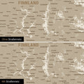 Skandinavien-Karte Leinwand in Desert Sand (Beige) wahlweise mit oder ohne Straßennetz