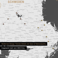 Ausschnitte einer Skandinavienkarte mit der Region Stockholm in Schweden als Pinn-Leinwand in Dunkelgrau mit 2.900 Orten