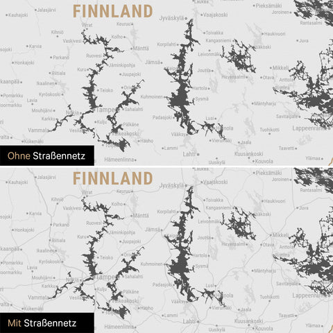Skandinavien-Karte Leinwand in Dunkelgrau wahlweise mit oder ohne Straßennetz