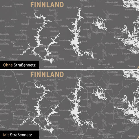 Skandinavien-Karte Leinwand in Grau wahlweise mit oder ohne Straßennetz