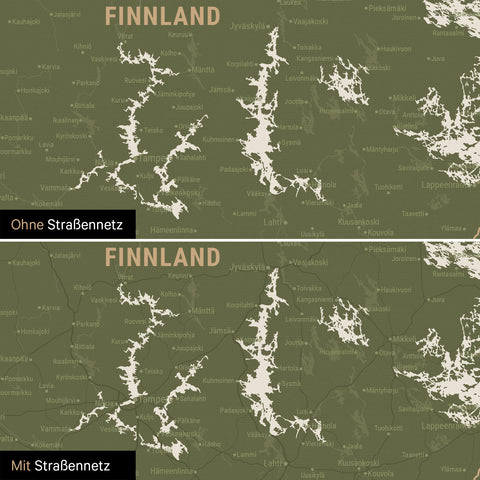 Skandinavien-Karte Leinwand in Grün wahlweise mit oder ohne Straßennetz