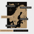 Konfigurationsmöglichkeiten einer Skandinavien-Landkarte als Pinn-Leinwand in Sonar Black 