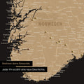 Detail einer Skandinavien-Karte als Pinn-Leinand in Sonar Black mit Pins im Süden von Norwegen