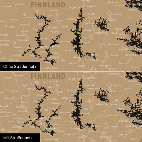 Skandinavien-Karte Leinwand in Sonar Black wahlweise mit oder ohne Straßennetz