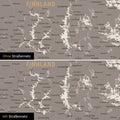 Skandinavien-Karte Leinwand in Warmgray (Braun-Grau) wahlweise mit oder ohne Straßennetz