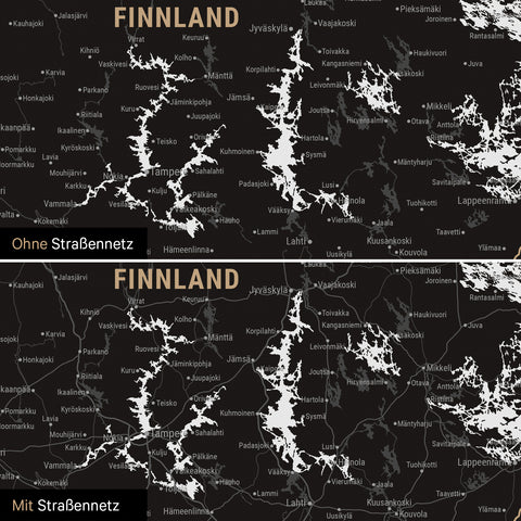 Skandinavien-Karte Leinwand in Light Black wahlweise mit oder ohne Straßennetz