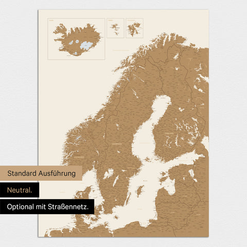 Neutrale und schlichte Ausführung einer magnetischen Skandinavien-Karte