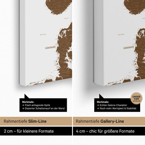 Scandinavia Map TRAVEL® Canvas Push Pin Board – Brown