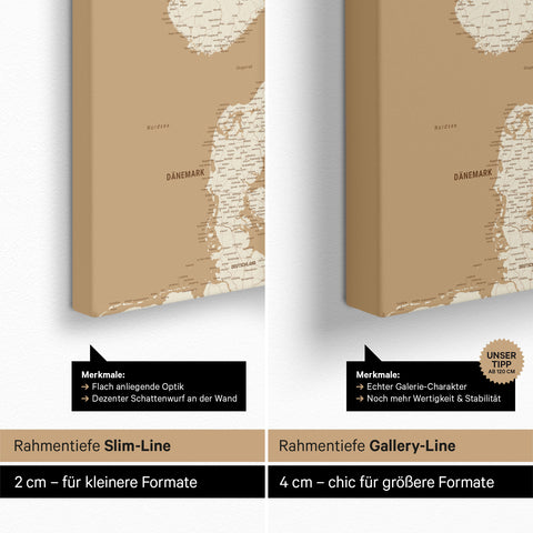 Skandinavien-Karte TRAVEL® Pinn-Leinwand – Treasure Gold