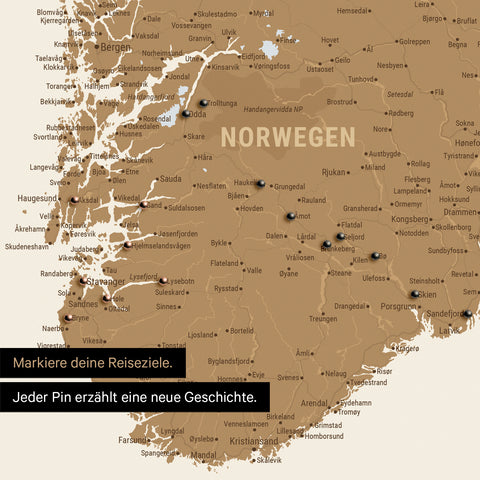 Detail einer Skandinavien-Karte als Poster mit Kartenausschnitt von Norwegen rund um Oslo