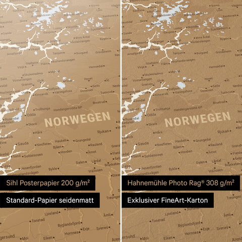 Skandinavien-Karte Poster in den Papiersorten Sihl Posterpapier oder Hahnemühle Photo Rag