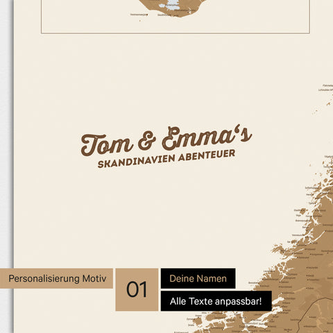 Personalisierte Skandinavien-Karte als Poster mit vier unterschiedlichen Motiven zur Personalisierung