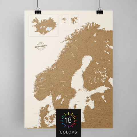 Skandinavien Landarte als Poster zum Pinnen und Markieren von Reisezielen