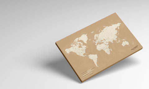 Weltkarte Pinn-Leinwand in Gold zum Pinnen und Planen von Reisen