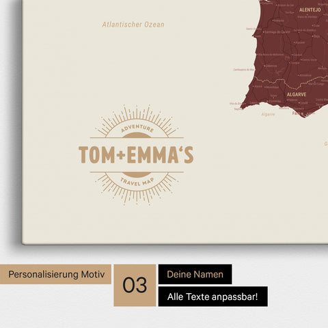 Spain & Portugal Push Pin Map TRAVEL® – Bordeaux Red