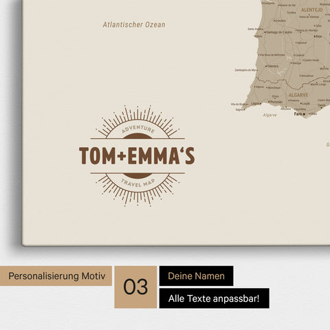 Spain & Portugal Push Pin Map TRAVEL® – Desert Sand