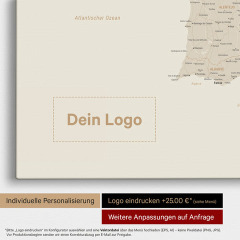 Spanien & Portugal-Karte TRAVEL® Pinn-Leinwand – Gold