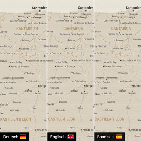 Spanien & Portugal-Karte TRAVEL® Pinn-Leinwand – Gold