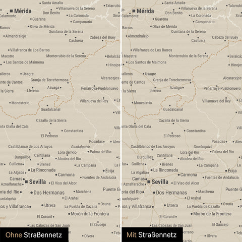 Spanien & Portugal-Karte TRAVEL® Pinn-Leinwand – Gold